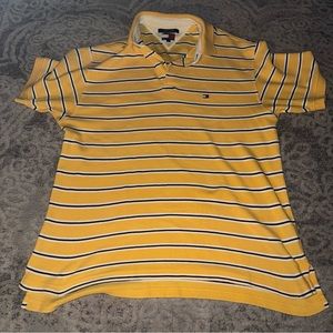 Tommy Hilfiger Polo Men’s Large Yellow Striped Short Sleeve Casual Shirt